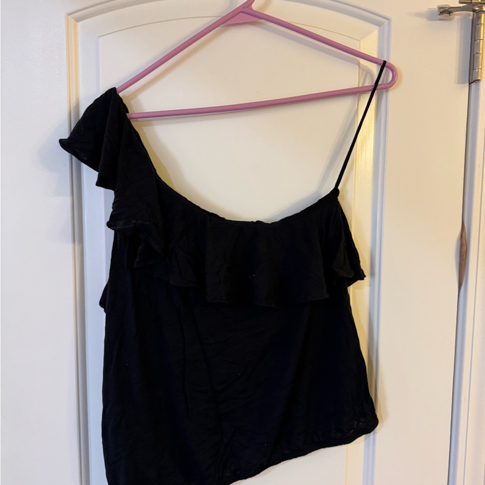 American Eagle Outfitters Black Asymmetrical Ruffled Camisole